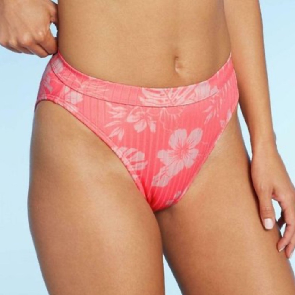 Xhilaration Women's high cut peach Hawaiian floral Swim Bikini bottoms XS 0 NWT